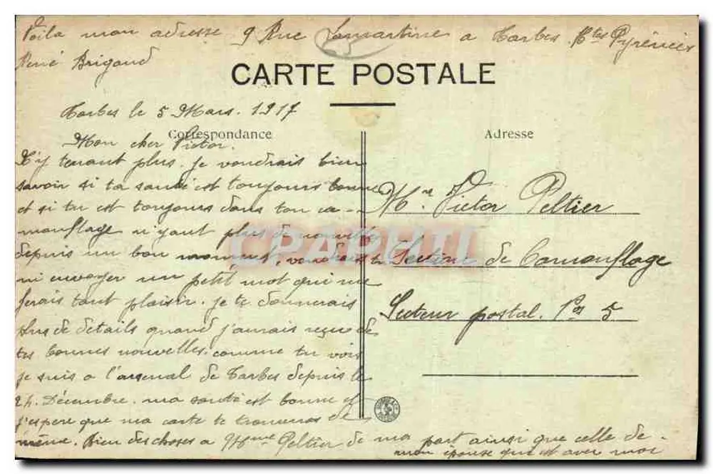 Tarbes — Uitzicht op de Pyreneeën — Uitgave Lefebvre - Achterkant