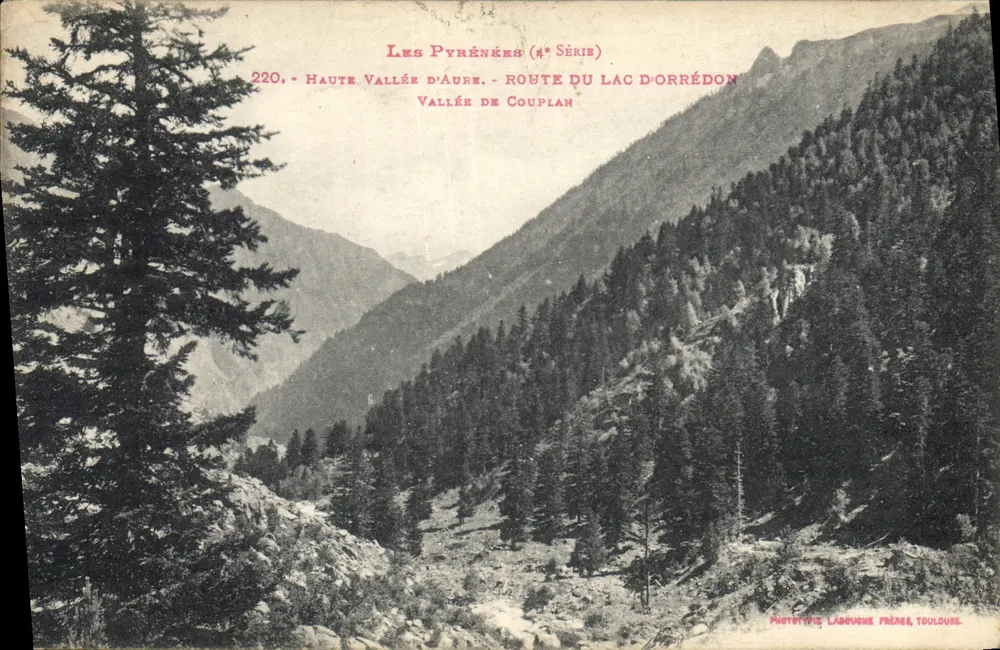 Los Pirineos (4a serie) - Alta Vallée d'Aure, Ruta del Lago d'Orrédon, Vallée de Couplan — Fototipo Labouque Frères, Toulouse - Anverso