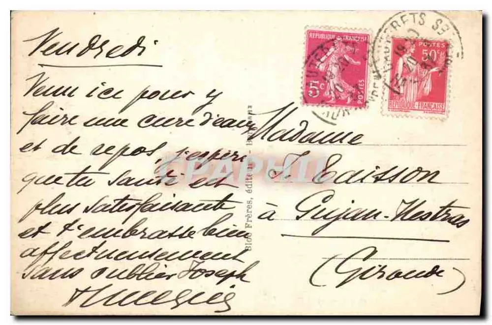 Cauterets — Allgemeiner Blick auf Raillère und Manbourat — Verlag Bido Frères, n° 96 - Rückseite