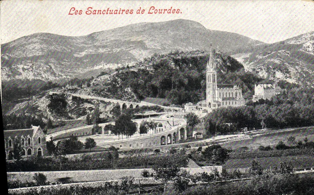 Los Santuarios de Lourdes — vista panorámica — Edición de M. Miliano Gabinot, Lourdes (R.P.) - Anverso