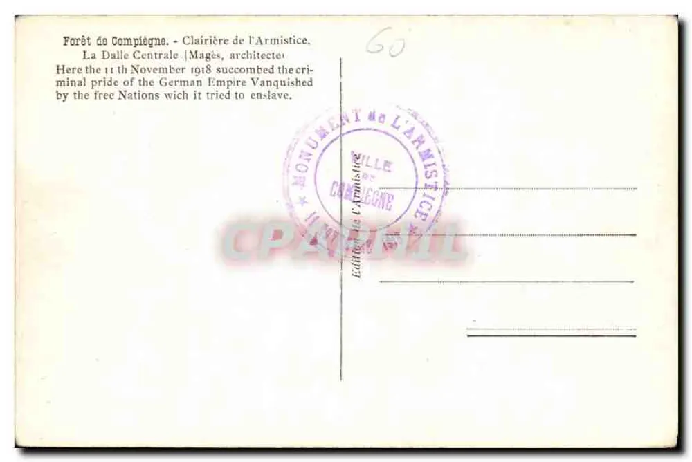 Floresta de Compiègne - Clariana da Armistício — A Dalle Central — L'H. Paris - Verso