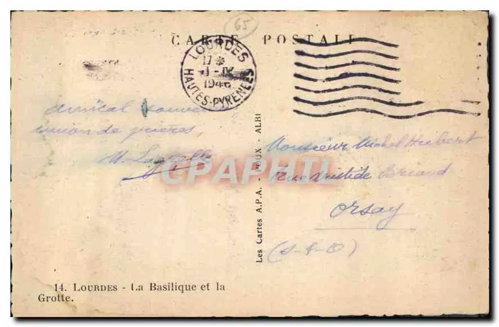 Lourdes — A Basílica e a Gruta — Les Cartes A.P.A. - ALBI - Verso
