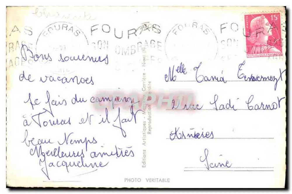 Fouiras — Collage de la tour, du monument, de la plage et du port — Souvenir de Fouiras, éditeur Editions Artisitiques - Marcou Carrière - Rewers
