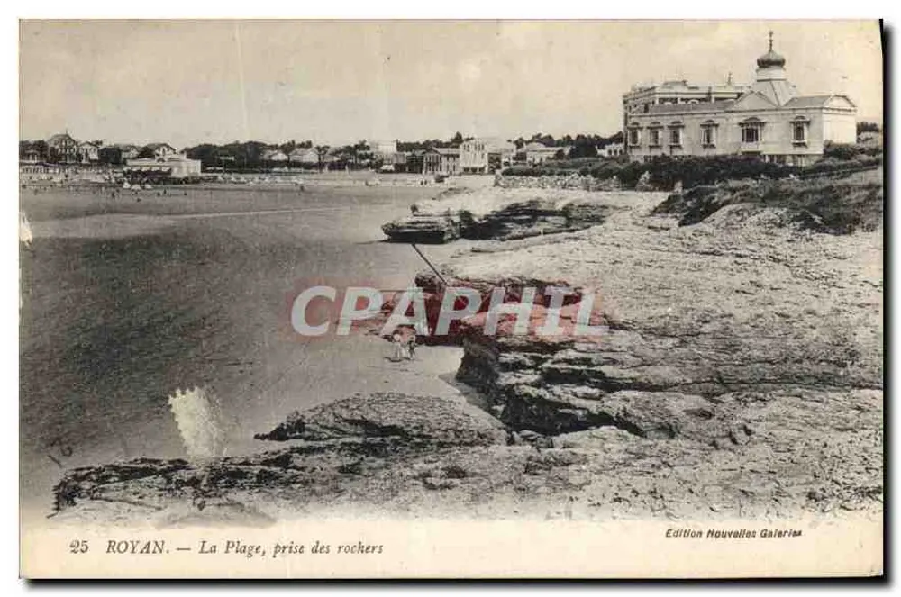 Royan — La Plage, vista de los rochers — Edición Nouvelles Galeries, n°25 - Anverso