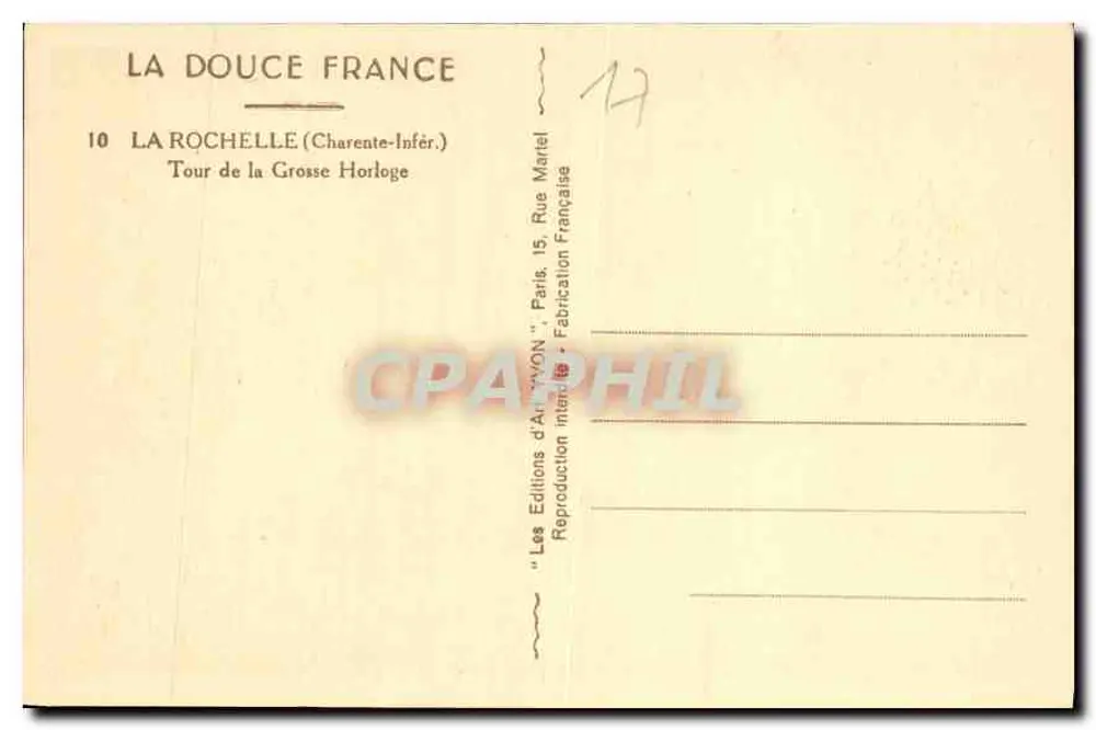 La Rochelle — Turm der Großen Uhr — Yvon Art Editions - Rückseite