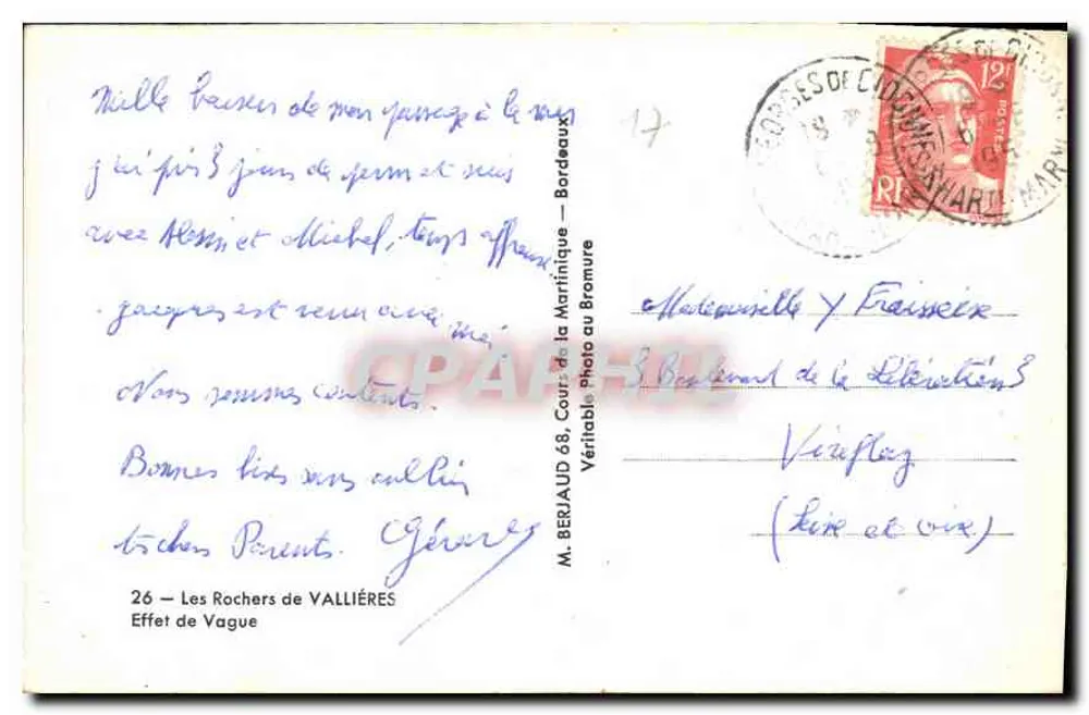 Die Felsen von Vallières — Welleneffekt — M. Berlaud, Cour de la Martinique au Bromure - Rückseite