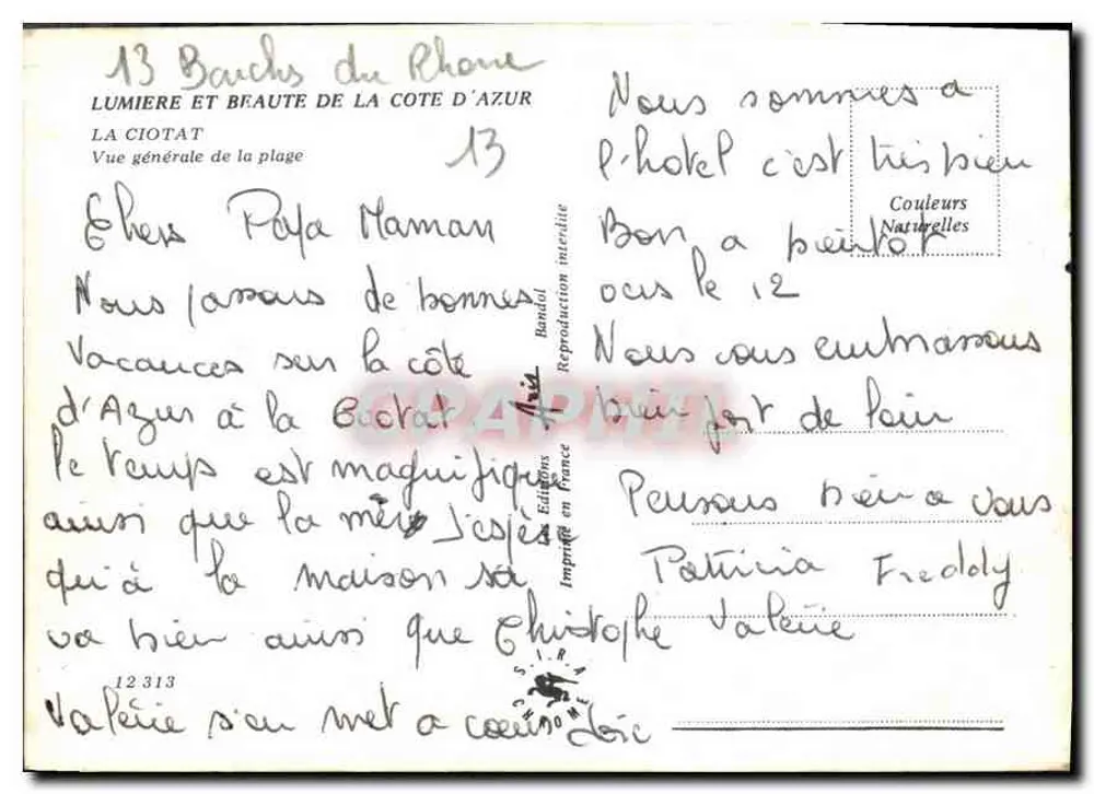 La Ciotat — Vista geral da praia — Edições Bandol - Verso