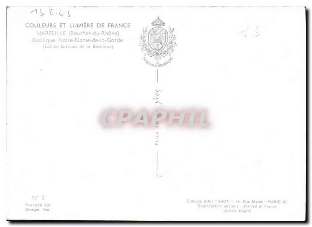 Basilika Notre-Dame-de-la-Garde — Marseille — Editions d'Art YVON - Rückseite
