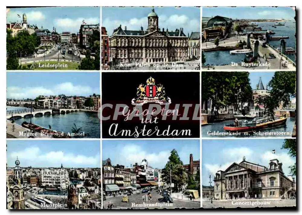 Amsterdam — panoramiczny widok z miejsc znanymi — wydawca Supercolor - Awers