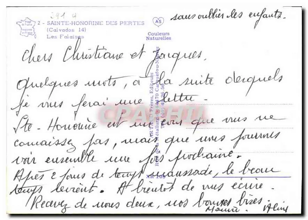 Klippen von Sainte-Honorine-des-Pertes — Calvados — Verlag: Tatin Frères, Nr. 2 - Rückseite