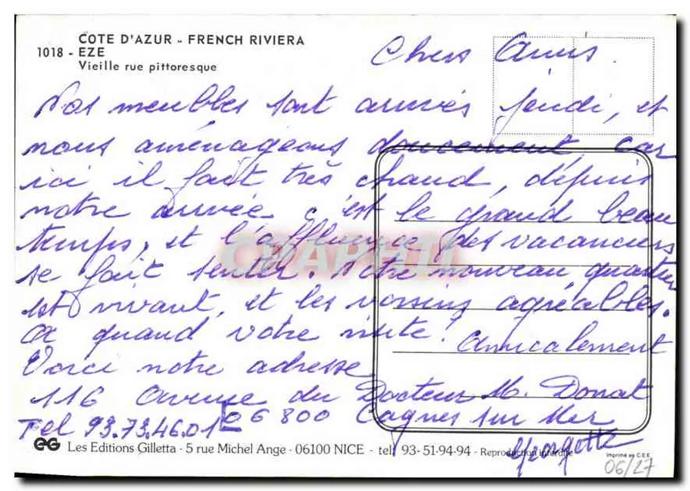 EZE - CÔTE D'AZUR — widok ulicy krajobrazowej — Les Editions Gilletta - Rewers