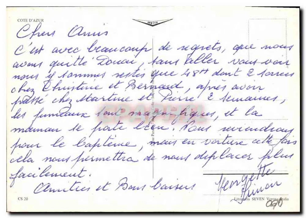 Cagnes-sur-Mer — vista da praia enquadrada por um quadro de pedra — editor Litorofia Seven Verona Italia, n° CS 20 - Verso