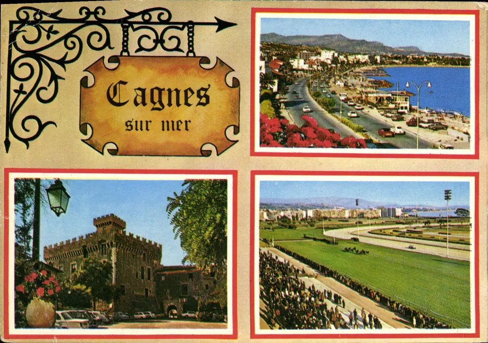 Cagnes-sur-Mer — Panoramablick, Schloss, Pferderennplatz — Éditions GILLETTE, NICE - Vorderseite
