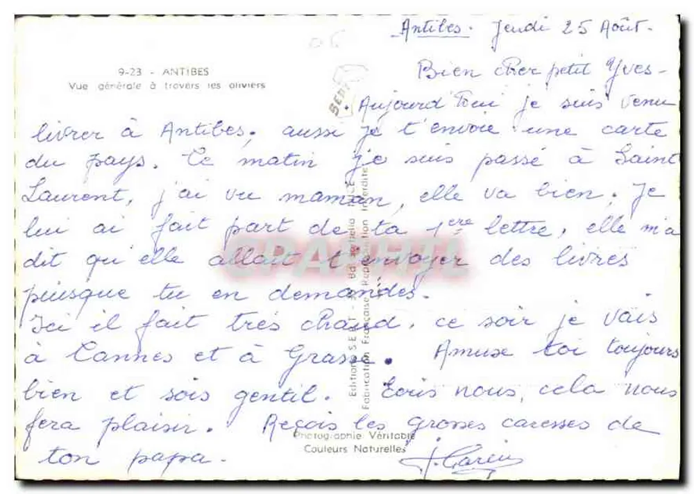 Antibes — Vista geral através dos olivais — Edições Véritable - Verso
