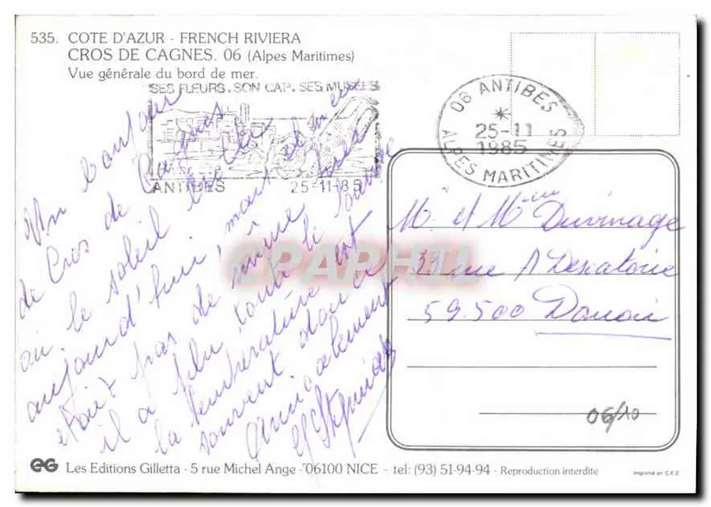 Le Cros de Cagnes — vista geral — Les Editions Gilletta, n° 535 - Verso