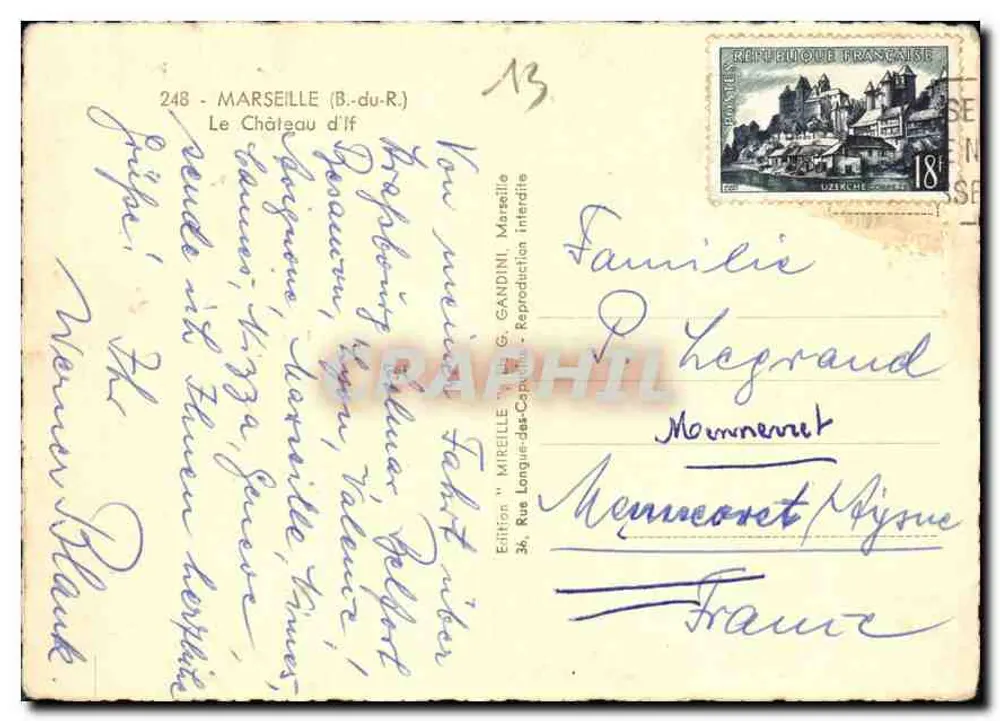O Castelo d'If — Marselha — Edição Mireille - Verso