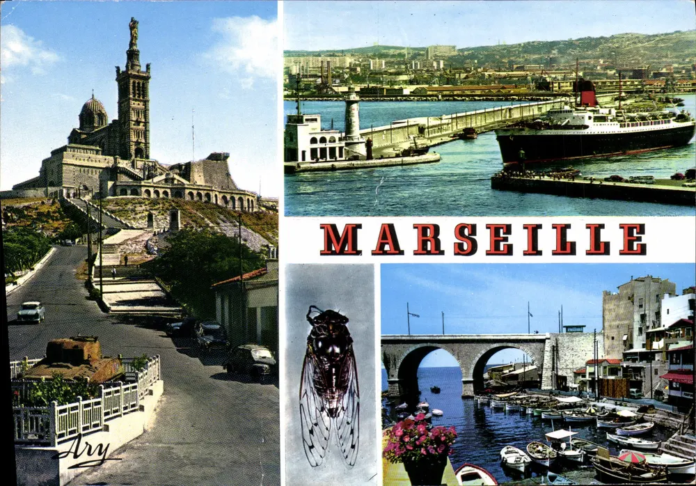 Marseille — Panoramablick mit Notre-Dame de la Garde, Hafen und Kai — Edition Tardy - Vorderseite