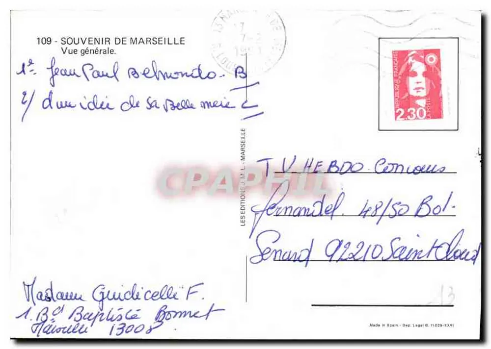 Marselha — vista geral — Les Éditions J.N.L. n°109 - Verso