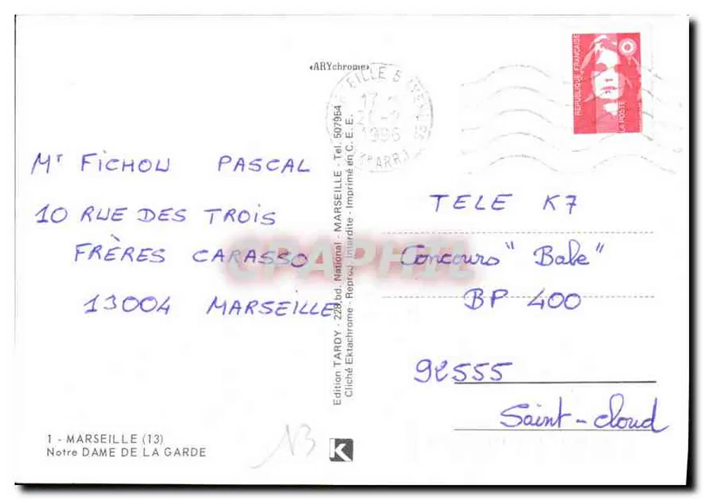 Notre-Dame de la Garde — Marseille — Edição Tardy - Verso