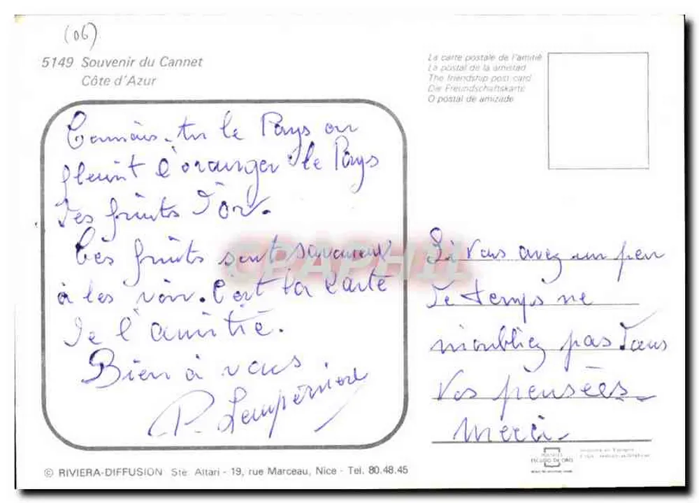 Laranjeiras e hotel — Lembrança do Cannet — Riviera-Diffusion - Verso