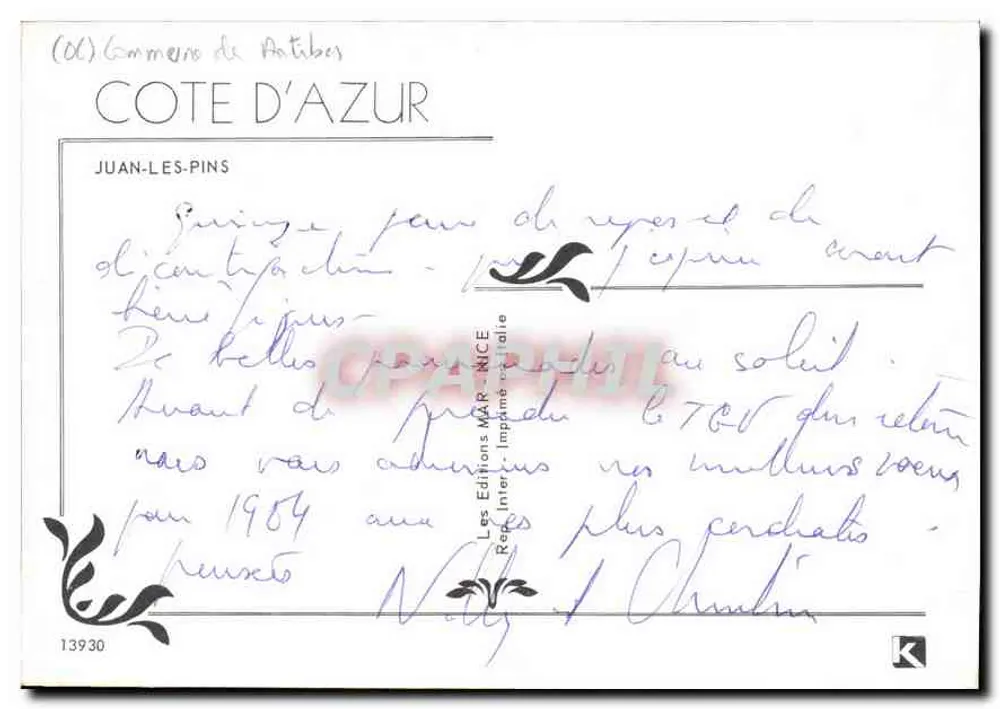 Juan-les-Pins — widok plaży i portu — Wydawnictwo Inter-Imprimaie - Rewers