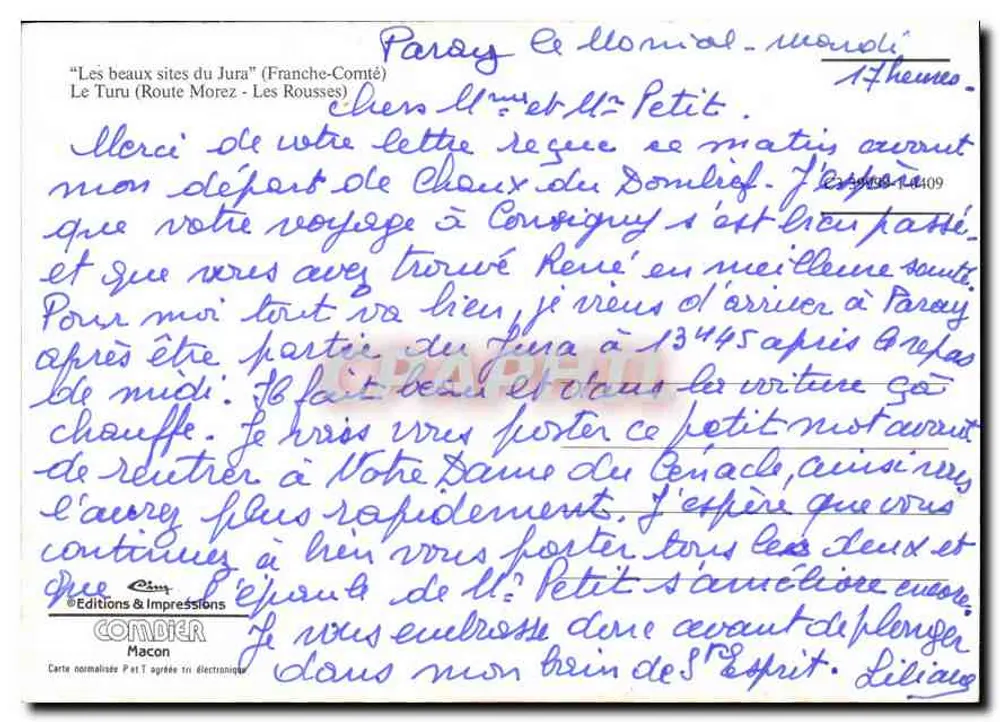 Paray-le-Monial — Les Rousses (Route Morez) — Éditions & Impressions Combier - Rückseite