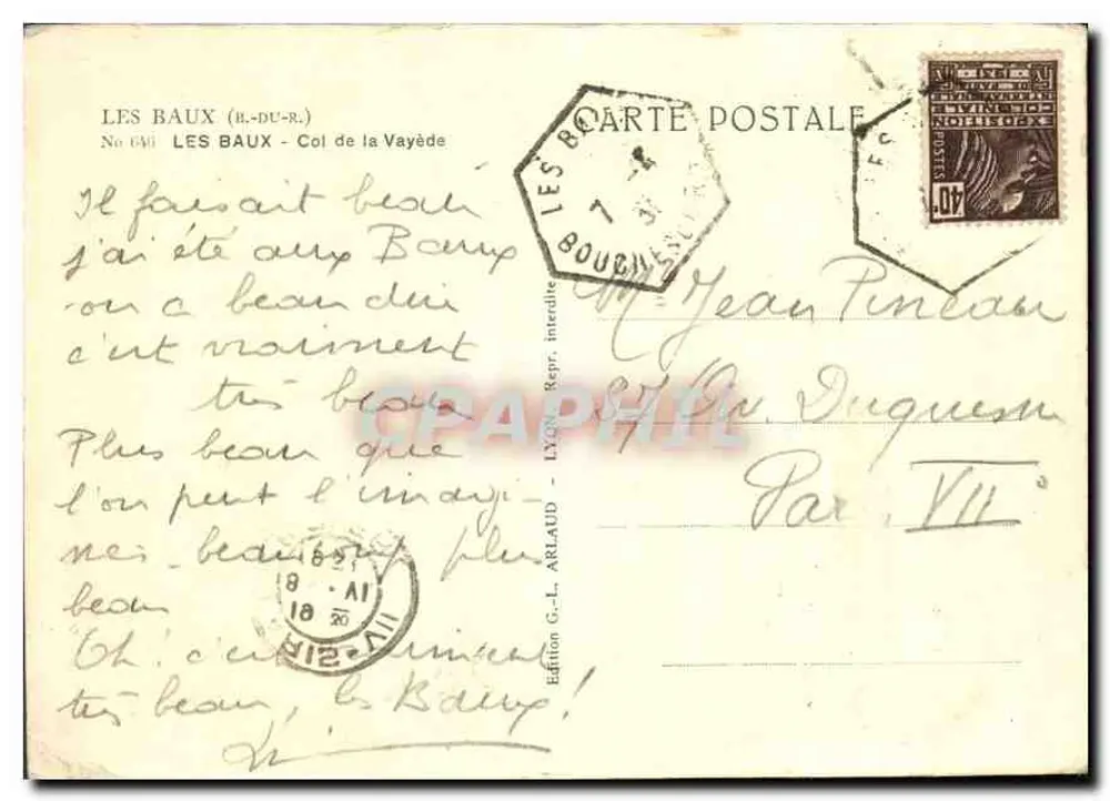 Les Baux (R.-du-R.) — Col de la Vayède — Edição G.-L. Arlaud, Lyon - Verso