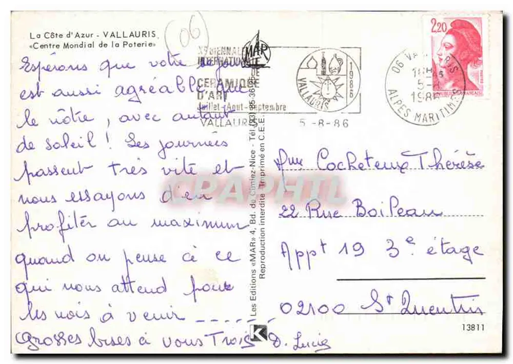 Vallauris — Panoramablick und Inneneinrichtung von Keramikwerken — Editionen «MAR» - Rückseite