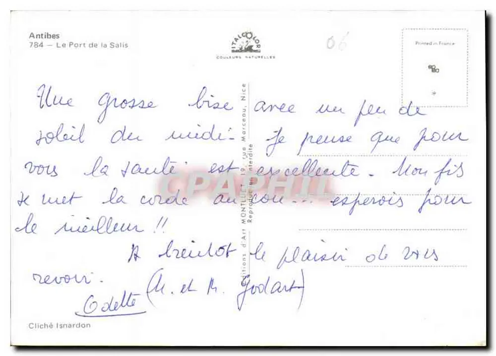 Antibes — O Porto de la Sais — Edições d'Art Montubert, Nice - Verso