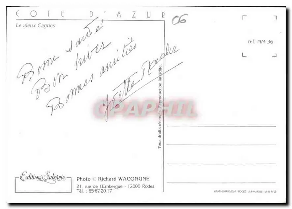 Gagnes — Côte d'Azur — Edições Subervie, ref. NM 36 - Verso