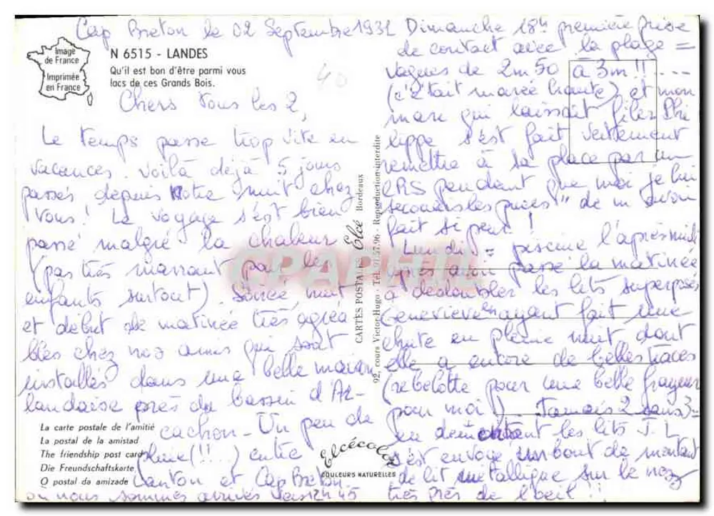 Lac des Grands Bois — Landes — Verleger Elcée, Nr. 6515 - Rückseite