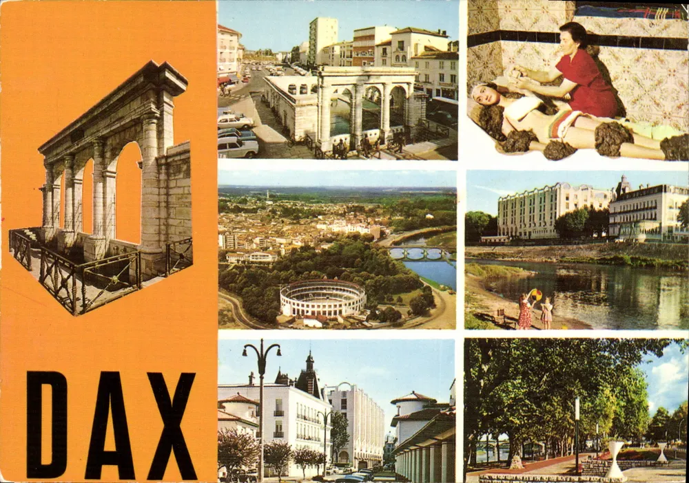Dax — Panoramablick und touristische Sehenswürdigkeiten — In Frankreich gedruckt - Vorderseite