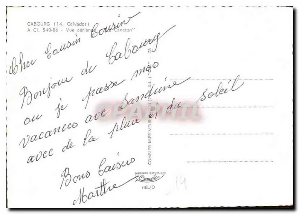 Cabourg (14, Calvados) — Luftbild — Imprimeur Combier - Rückseite