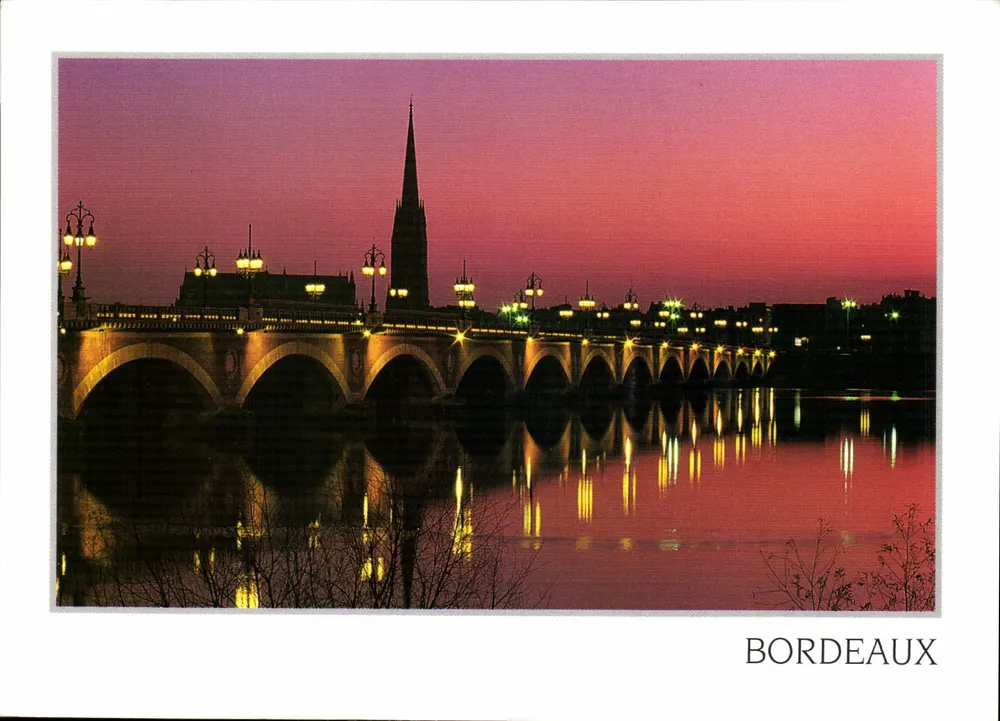 Bordeaux — Pont de Pierre und Kirche Saint-André am Abend — Éditions Dublier-Macon - Vorderseite