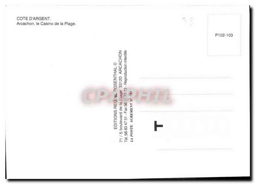 Arcachon — Casino da Praia — Edições Régine Rosenthal - Verso