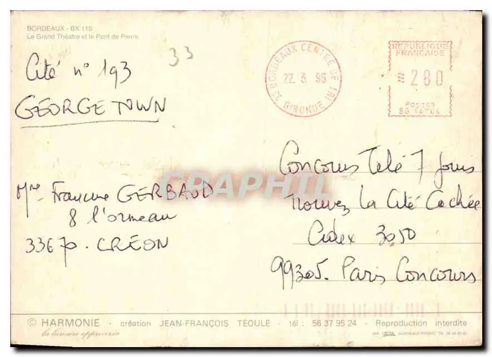 Bordeaux — Das Grand Théâtre und der Pont de Pierre — Harmonie - Rückseite