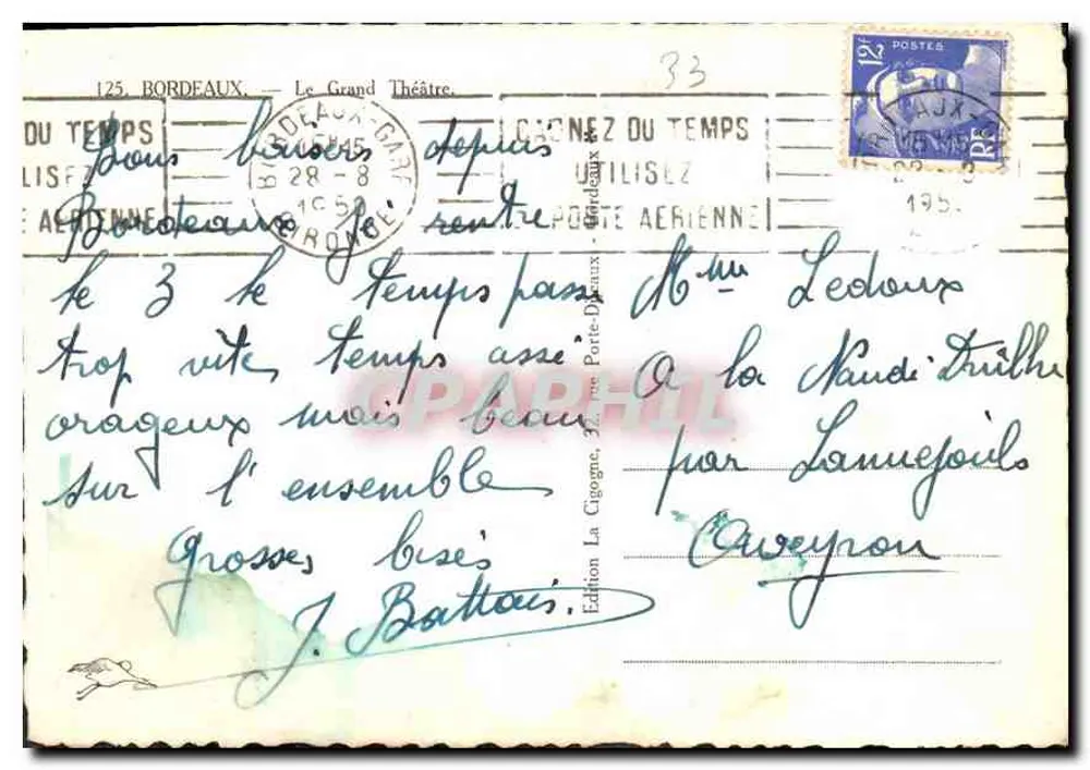 O Grande Teatro de Bordeaux — vista geral — Edição La Cigogne, 32, rue Porte-Dauphine - Verso