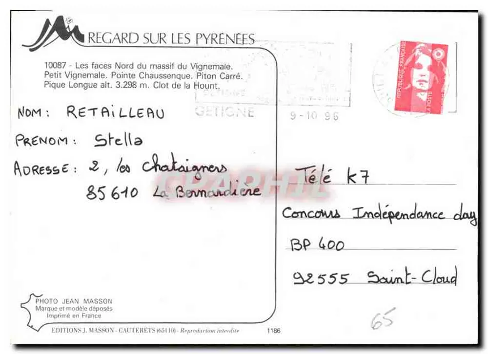 Nordseiten des Vignemale-Massivs — Petit Vignemale, Pointe Chaussenque, Pilton Carré, Pique Longue — Éditions J. Masson, Cauterets - Rückseite