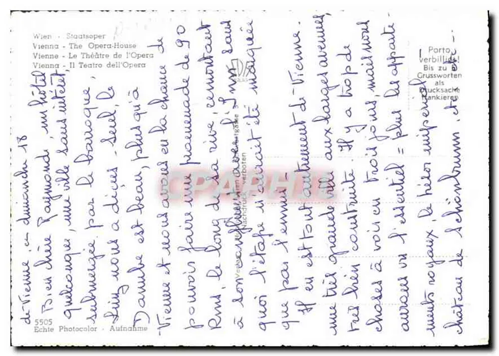 Viena — O Teatro da Ópera — editor Echle Photocolor, n° 5505 - Verso