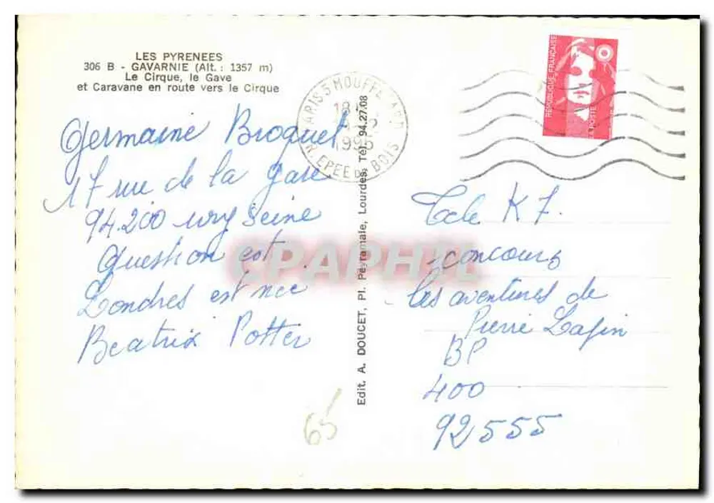 Die Pyrenäen — Der Cirque de Gavarnie (Höhe: 1357 m) — Verlag A. Doucet, Lourdes - Rückseite