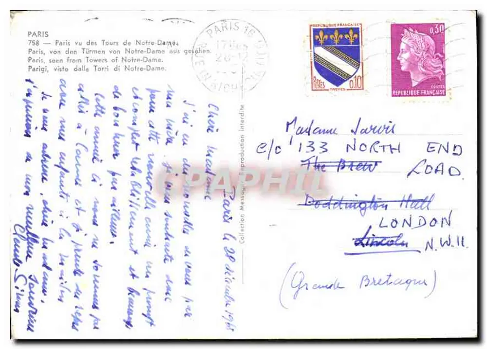 Paris — vista das Torres de Notre-Dame — editor Rones, n°758 - Verso