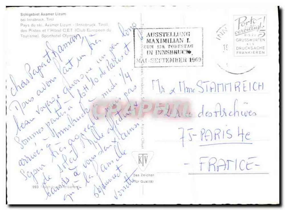 Axamer Lizum — Skistation — Verlag CRAPHIL, Nr. 993 - Rückseite