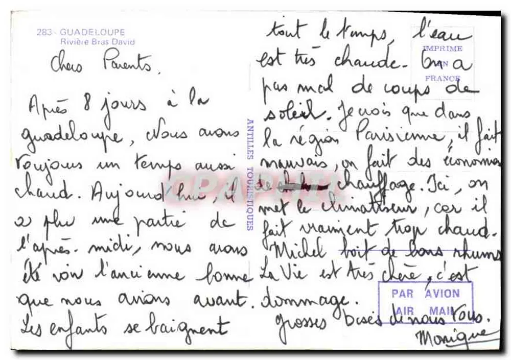 Rivière Bras David — Guadeloupe — éditeur Antilles Touristiques, n° 283 - Rewers