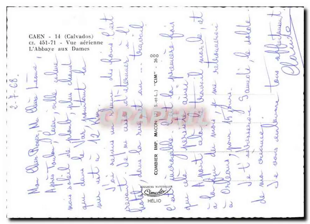 Caen - Abtei der Damen — Luftbild — Verleger Combier - Rückseite