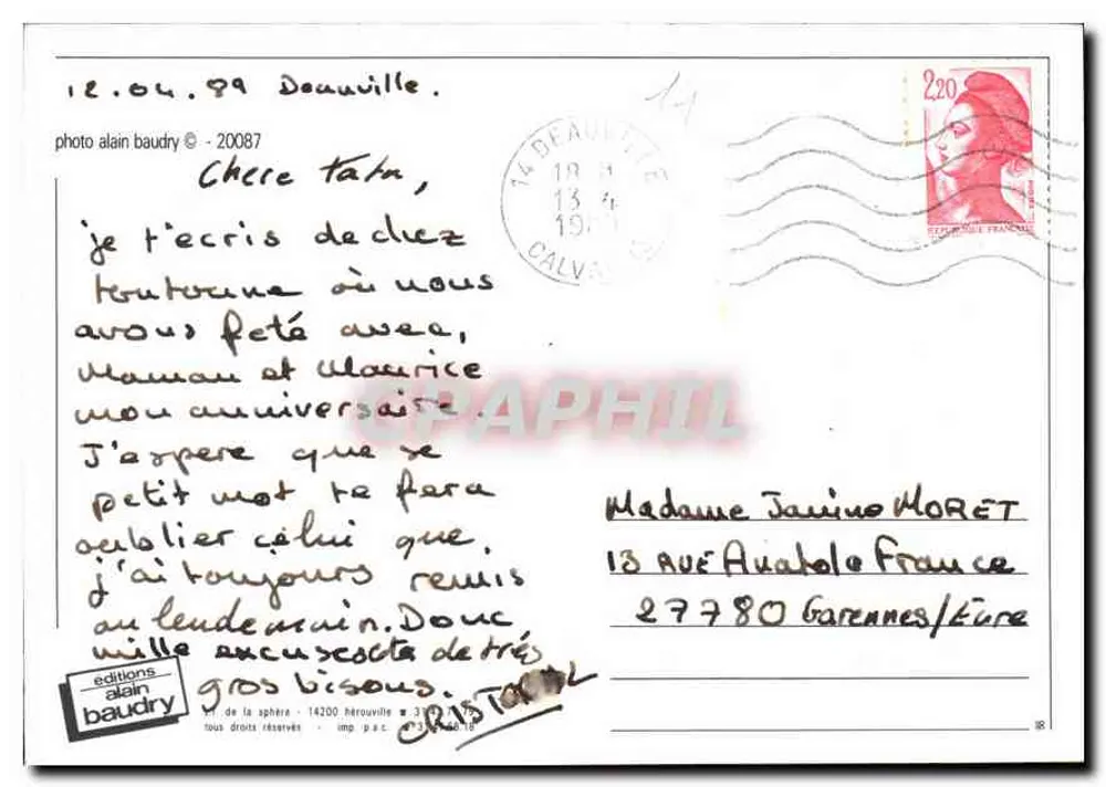 Visão do mar — praia e ondas — edição Alain Baudry - Verso