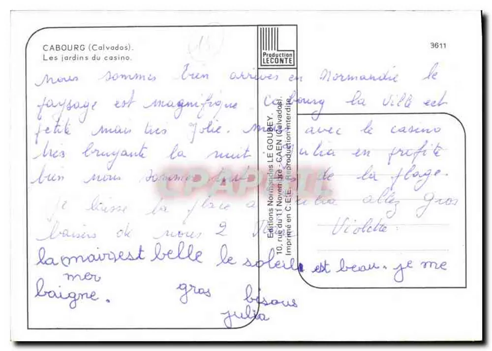 Cabourg — Gärten des Casinos — Verlag Emy - Rückseite