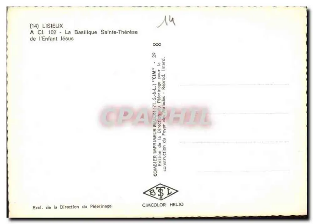 Lisieux — La Basílica de Santa Teresita del Niño Jesús — Editor Comblier - Reverso