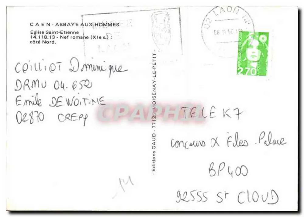 Abtei der Männer - Kirche Saint-Étienne — romanische Kirche (12. Jahrhundert) — Éditions GAUD, n°77125 - Rückseite