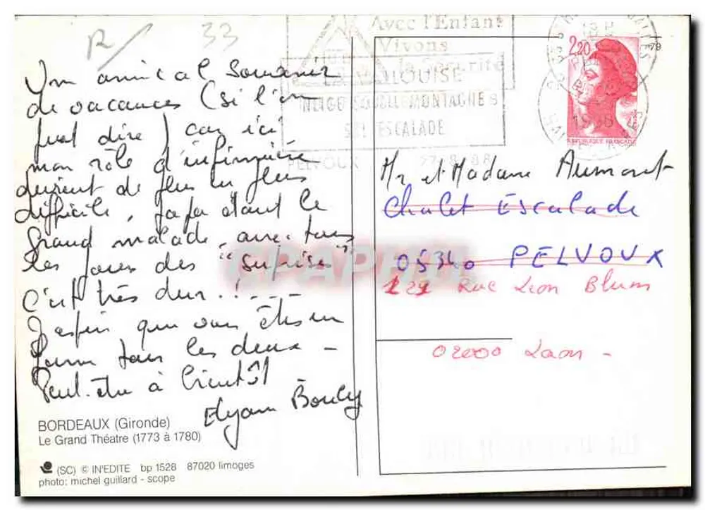 Das Große Theater — Bordeaux — Verlag IN'EDITÉ, Nr. 1528 - Rückseite