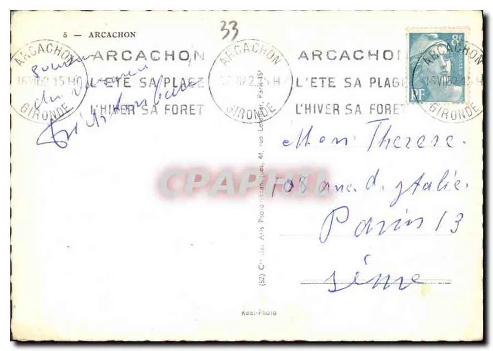 Arcachon — Lembre de Arcachon — C. des Arts Photo, n°52 - Verso